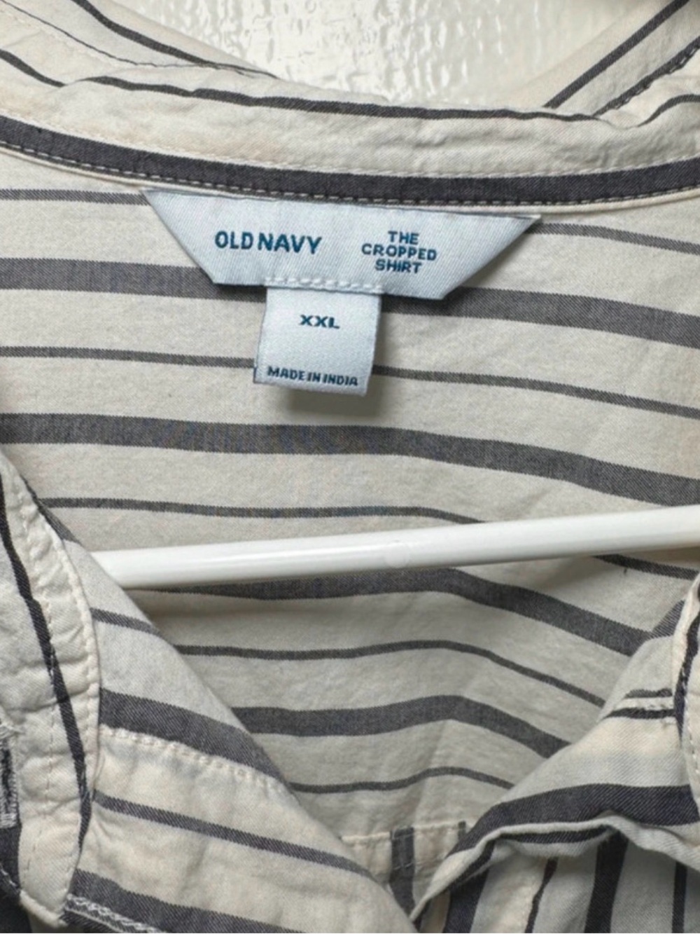 Old Navy Striped Cropped Shirt in Cream and Black - Picture 2 of 3
